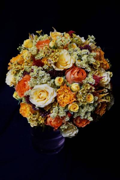 Flower：バラ、ワックスフラワー、スターチス、バーゼリア、ケイトウ